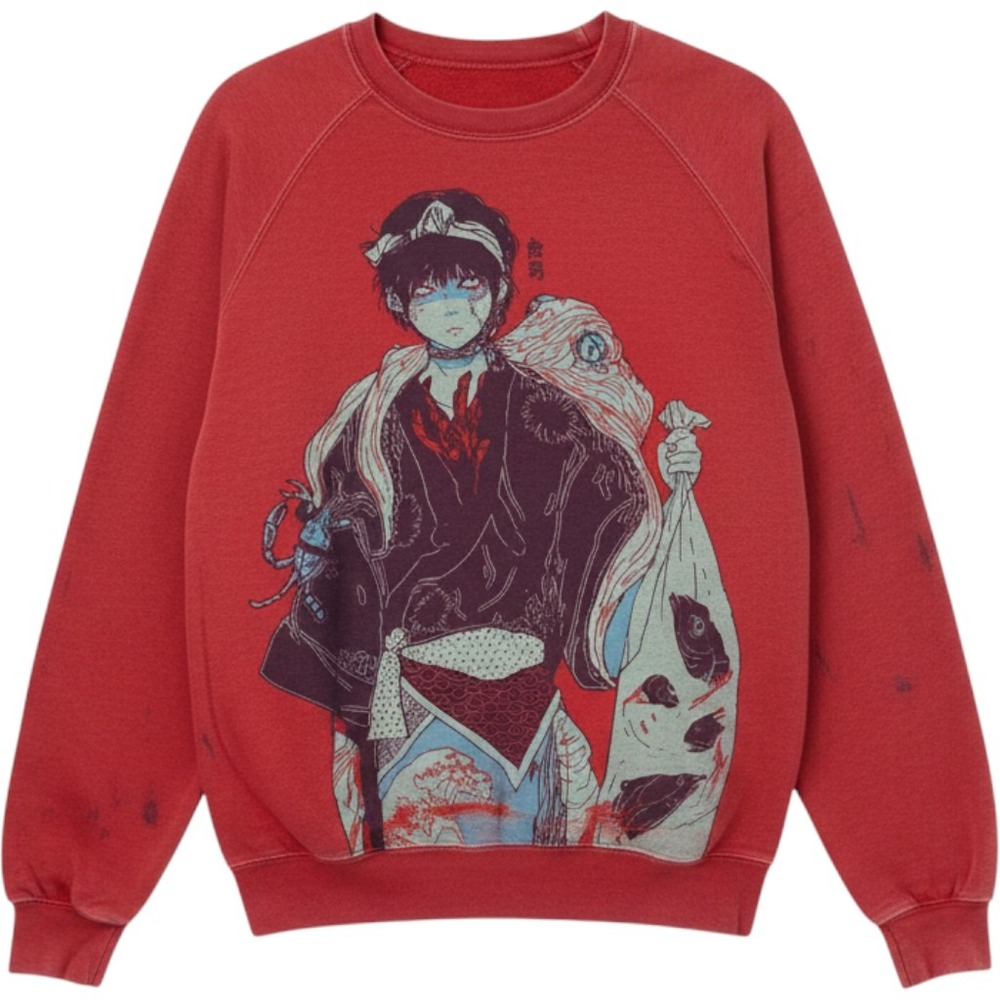 OMO Graphic Sweatshirt Unisex S Red Anime Japanese Art Crewneck